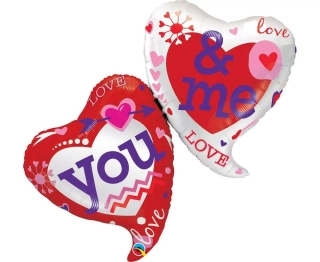 Fóliový balónek 42 palců, YOU & ME dvě srdce