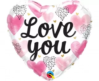 Fóliový balónek Love You Pink Watercolor Hearts, 18" QL HRT