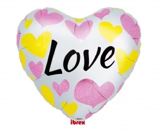 Balónek srdce 25", White Love Pink & Gold Hearts