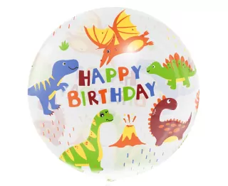 Aqua balónek - krystal, Happy Birthday (dinosauři), 20 palců