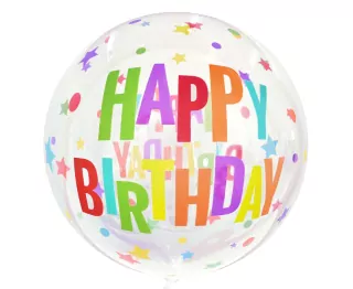 Aqua balónek - krystal, Happy Birthday (hvězdičky), 20 palců