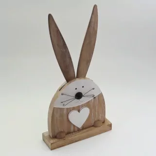 Zajíc dřevo 17X33cm natural/bílá 