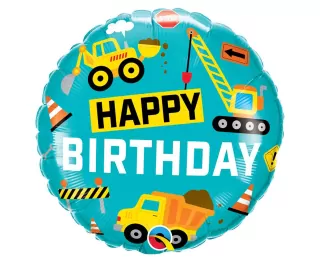 Fóliový balónek 18", Happy Birthday - Stavební stroje