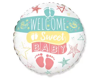 Fóliový balónek Welcome Sweet Baby, kulatý, 48 cm (volný)