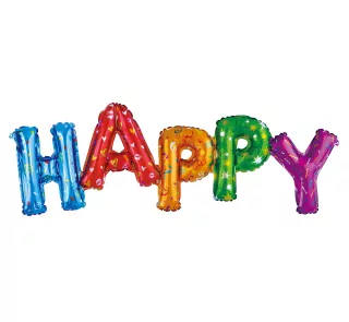 Fóliový balónek s nápisem HAPPY, barevný, 95x35 cm