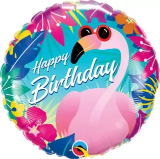 Fóliový balónek 18 palců QL Happy Birthday - Plaměňák