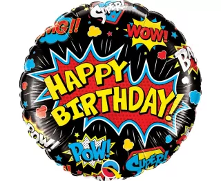 Fóliový balónek 18 palců, Birthday Super Hero, černý