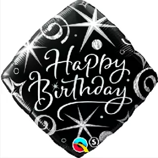 Fóliový balónek 18 palců, Happy Birthday, černobílý