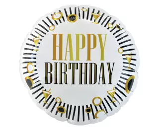 Fóliový balónek Happy Birthday, pruhy, kulatý 18 palců