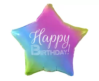 Fóliový balónek Happy Birthday, hvězda s přechodem barev, bílý potisk, 19 palců