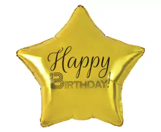 Fóliový balónek Happy Birthday, zlatá hvězda, černý potisk, 19"