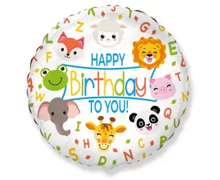 Fóliový balónek Happy Birthday, zvířátka, 48 cm