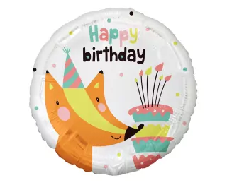 Balónek liška s dortem (Happy Birthday), 45 cm