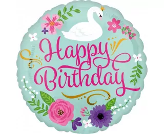 Fóliový balónek labuť Happy Birthday, 18 palců CIR