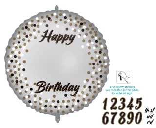 Narozeninový fóliový balónek s nálepkami s čísly, Happy Birthday, 18 palců