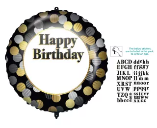 Fóliový balónek s nálepkami s písmeny, jménem, Happy Birthday, 18 palců