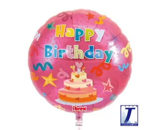 Fóliový balónek, kulatý, Happy Birthday, červený, 35 cm