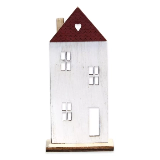 Domek dřevo 19cm červená/krém