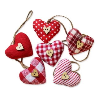 Srdce závěs textil 6ks/4cm červená