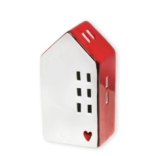 Domek porcelán LED 14,5cm červená