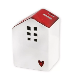 Domek porcelán LED 12,8cm červená