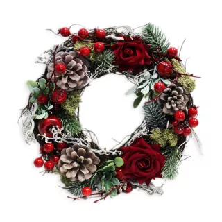 Věnec růže šišky vánoční 24cm
