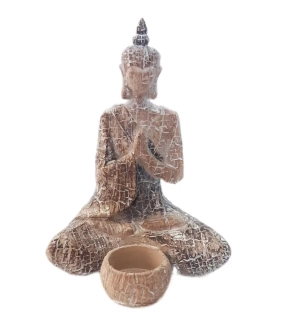 Budha svícen polyresin 21,5cm patina