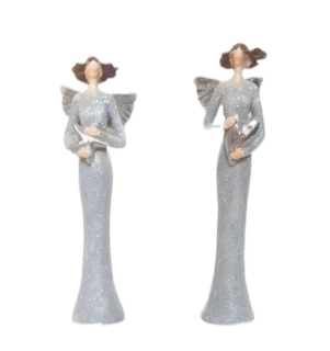 Anděl polyresin 18cm šedá třpytky