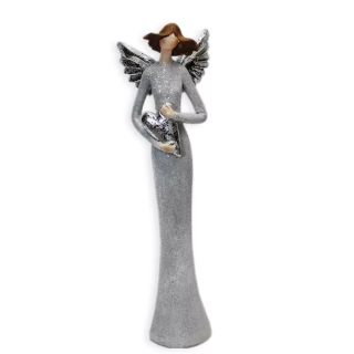 Anděl polyresin 23cm šedá třpytky