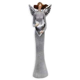 Anděl polyresin 28cm šedá třpytky