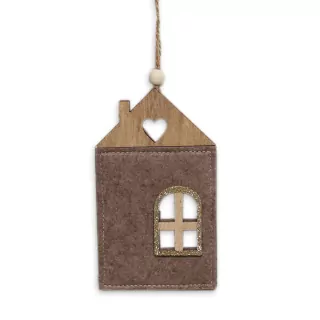 Domek závěs dřevo/filc 19cm hnědá