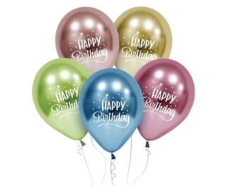 Balónky Happy Birthday (platinová), 12 palců, 5 ks