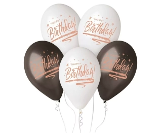 Balónky Happy Birthday, bílé a černé, 33 cm, 5 ks.
