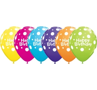 Balónky Happy Birthday, barevné s puntíky, 28 cm