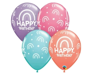 Balónky 11", Happy Birthday - Duha, pastel mix / 25 ks.