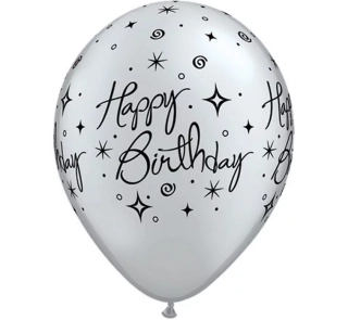 Balónky 11", Happy Birthday, stříbrná metalíza
