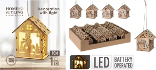 Vánoční LED domeček, 9,5x9x7 cm, mix druhů