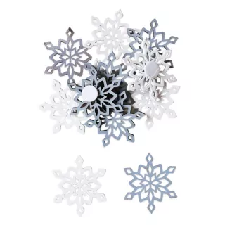 Vločky přízdoba dřevo 36ks/3,5cm bílá/šedá