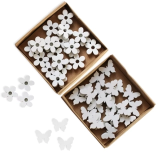  Květinka/motýl přízdoba dřevo 24ks/2cm bílá
