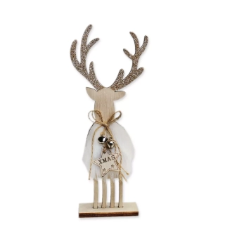 Jelen dřevo/textil 21cm bílá
