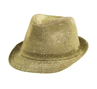 Klobouk GOLD, třpytky LED