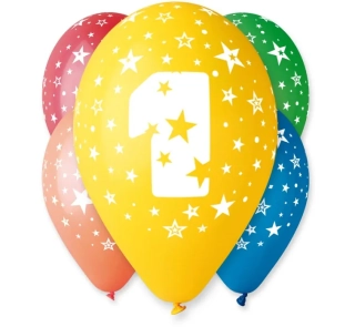 Balónky ČÍSLO 1, 5 ks, 12 palců
