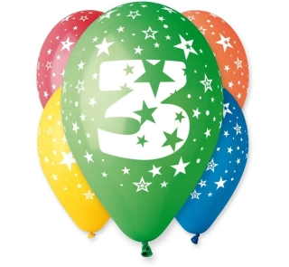 Balónky ČÍSLICE 3, 5 ks, 12 palců