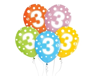 Balónky ČÍSLICE 3, mix barev, 30 CM – 5 ks.