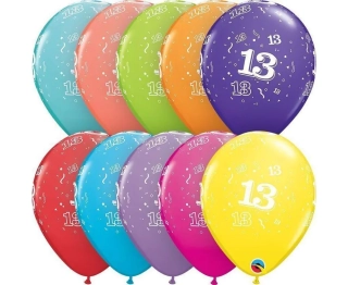 Balónky ČÍSLO 13 Narozeniny, mix, 11 palců