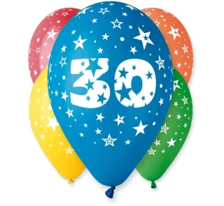Balónky číslo 30 Narozeniny, 5 ks, 12 palců