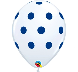 Balónky s modrými puntíky, pastelově bílé, 28 cm, 25 ks