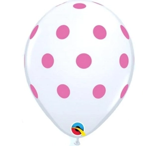 Balónky růžové s puntíky, pastelově bílé, 28 cm, 25 ks
