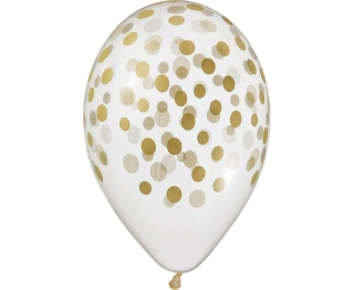Balóny Zlaté konfety, průhledné, 33 cm, 5 ks