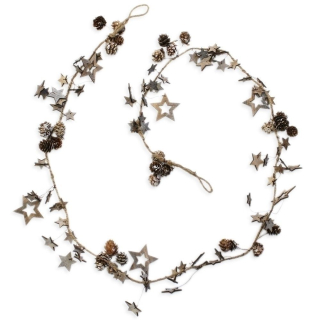 Girlanda dřevo šišky/hvězdy 150cm natural